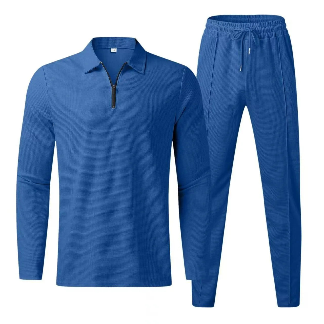 Men's waffle knit casual sport set full zip top matching pants breathable soft comfort