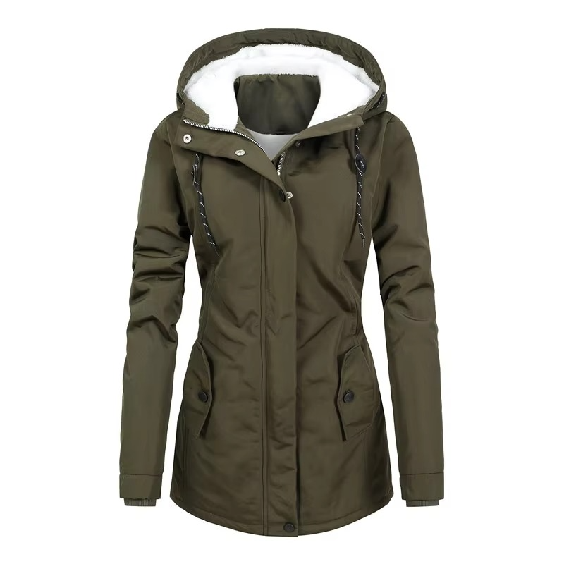 Women's retro hooded mid-length winter parka fleece lined cozy warmth in classic cold-weather style