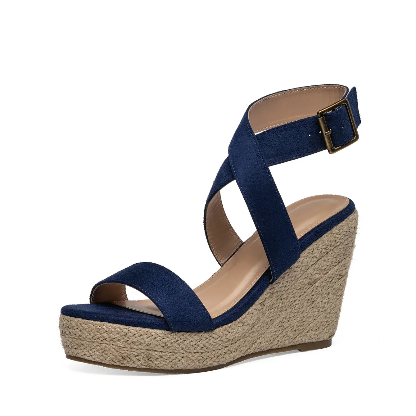 Black bohemian espadrille wedge sandals with crisscross adjustable straps for women
