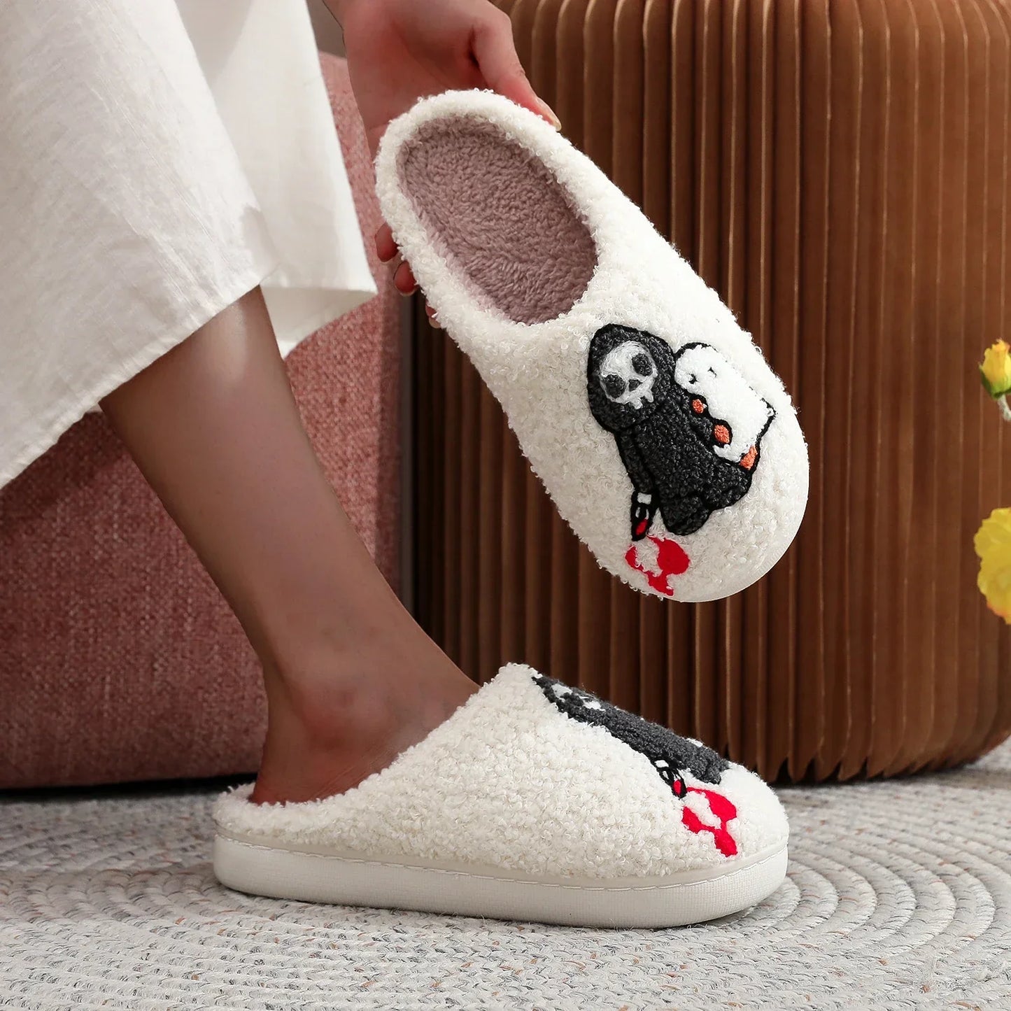 Herman & Marshal Halloween slippers cozy ghost grim reaper print limited edition warm indoor lounge footwear