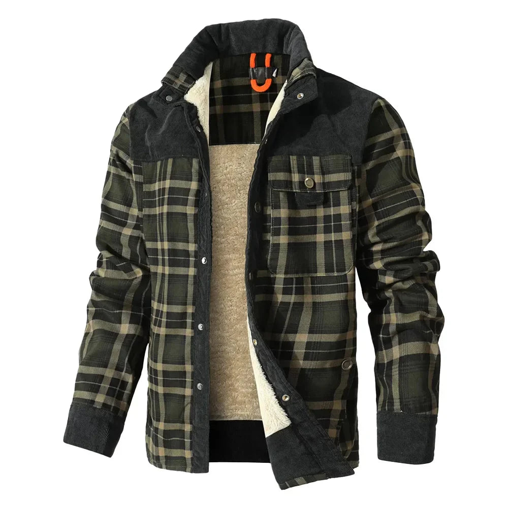 Men's plaid corduroy shirt jacket relaxed fit fleece-lined warmth layer casual style