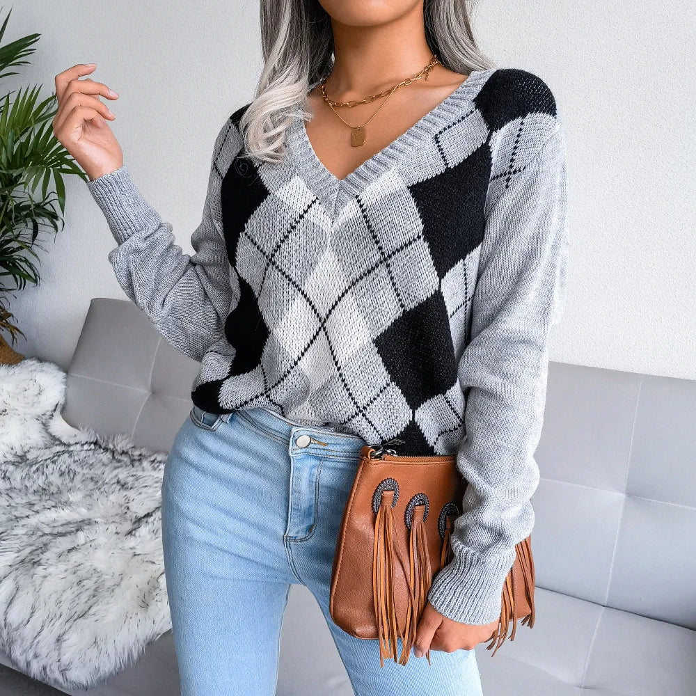 Ivy Classique deep V-neck pullover soft knit smart casual layering sweater polyester acrylic blend