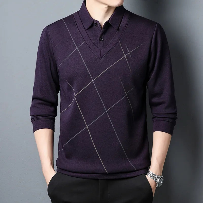 Kieran plaid knit sweater 2-in-1 layerable casual style with warm quick-drying fabric in neutral tones