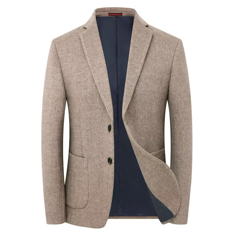 Men's gray wool tweed blazer tailored fit business casual with herringbone texture