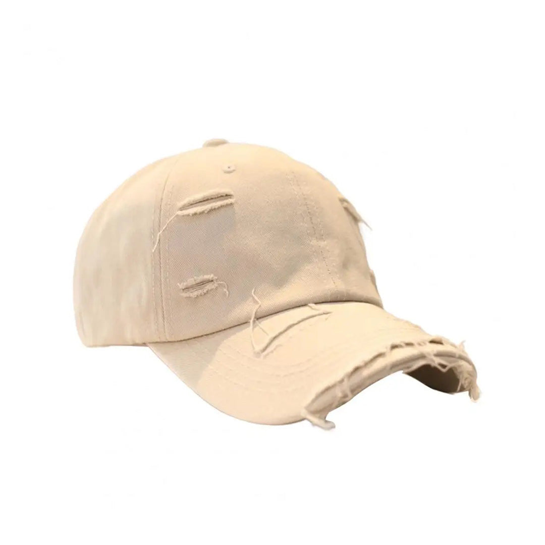 Men's vintage distressed cotton baseball hat with extended brim and built-in interlayer structure