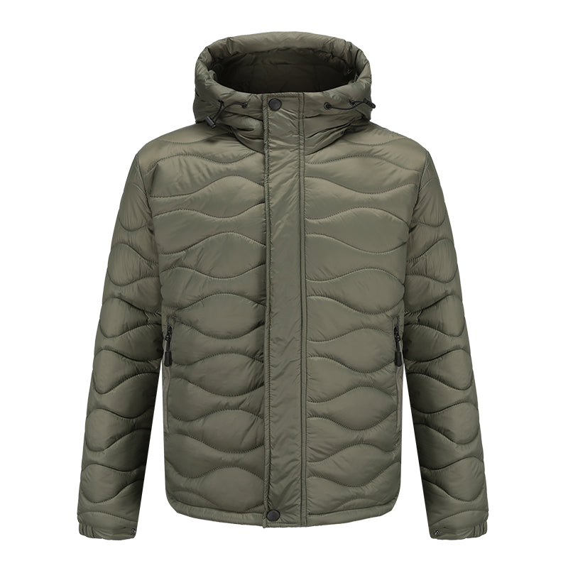 Men's windproof outdoor jacket in neutral tone, slim fit with weather-resistant shell for breezy days