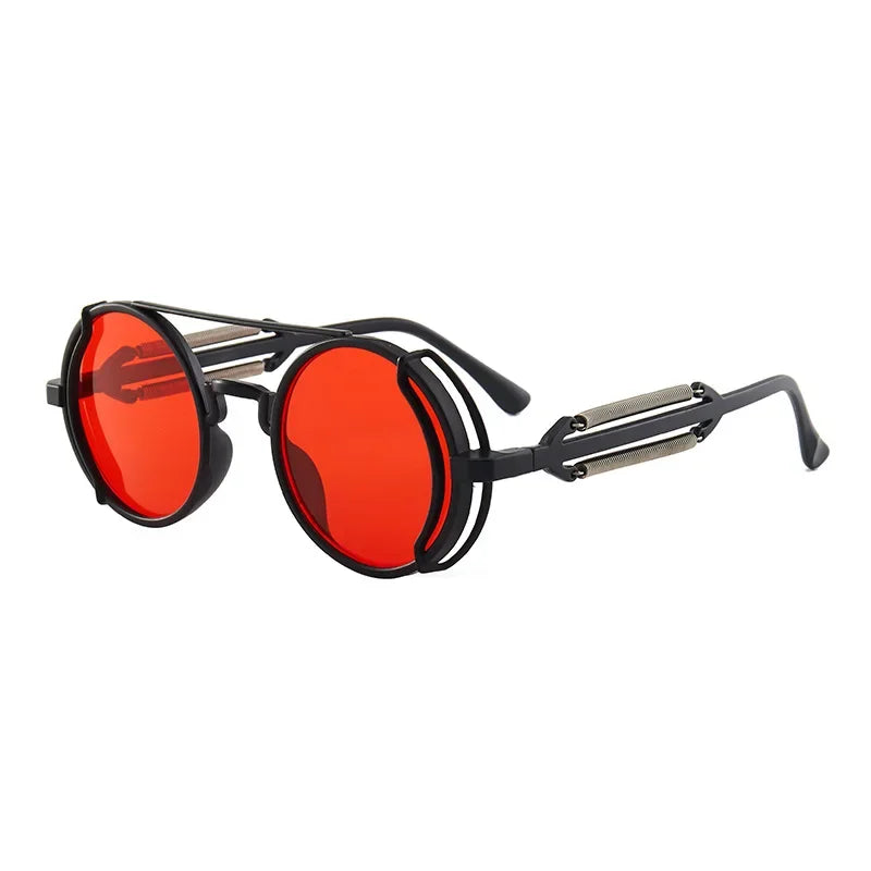 Round mirror sunglasses intricate joint design reflective lenses bold modern fashion style