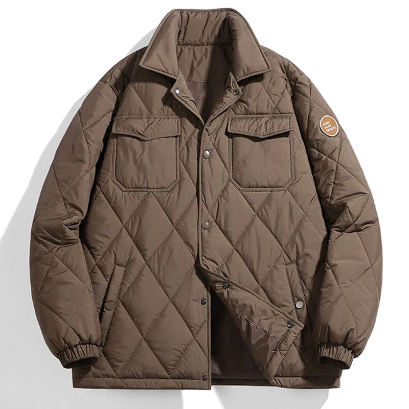 Women's quilted puffer jacket black stand collar snap button closure thick padded winter coat