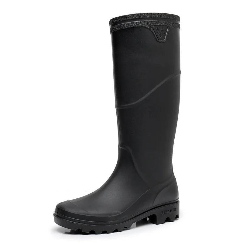Men's knee-high waterproof rubber boots rugged outdoor utility all-season traction grip