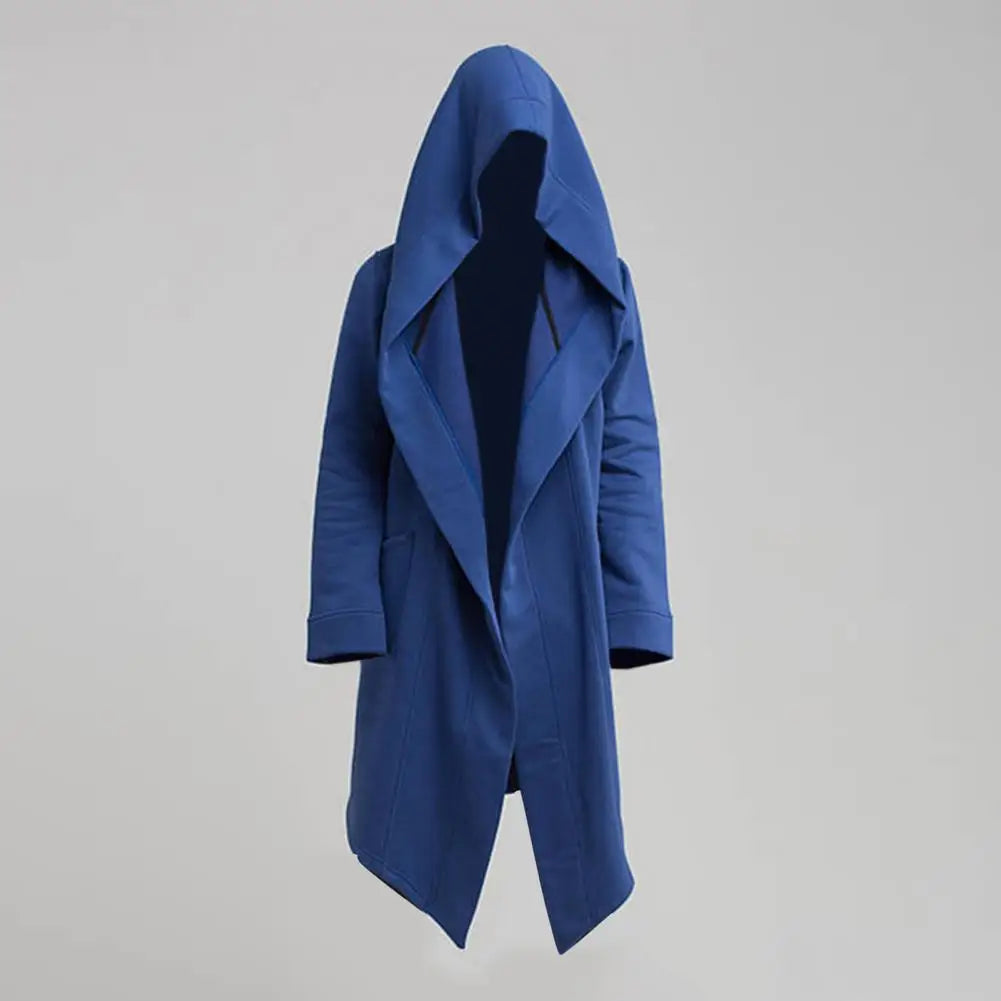 Black fluid silhouette cardigan oversized dramatic hood stretchy spandex-poly urban explorer style