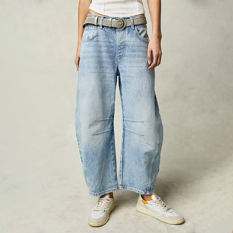 Women's light wash wide leg cropped jeans mid-rise relaxed silhouette for everyday casual style