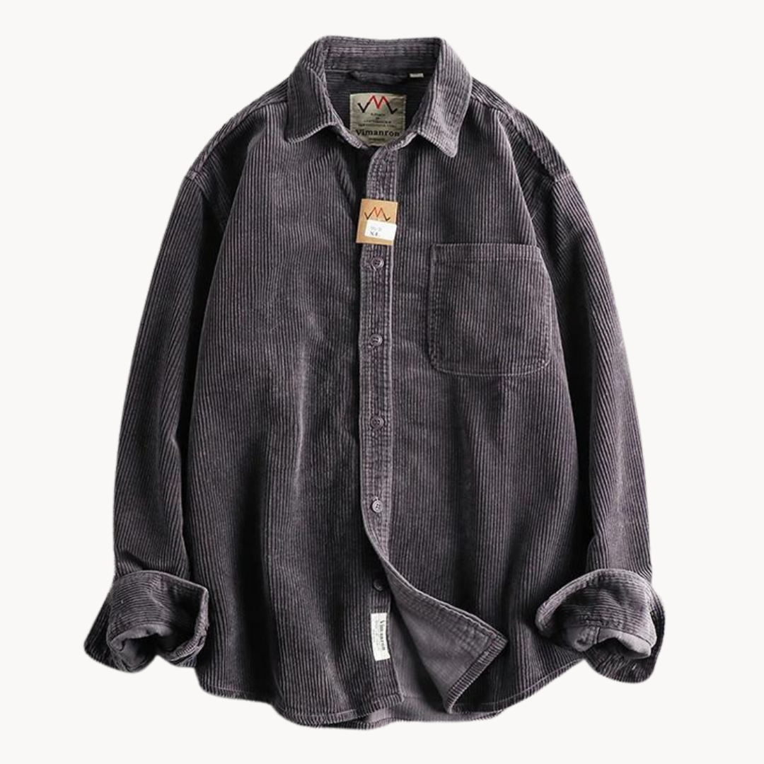 Men's brown corduroy long sleeve shirt with classic rugged texture for casual layering