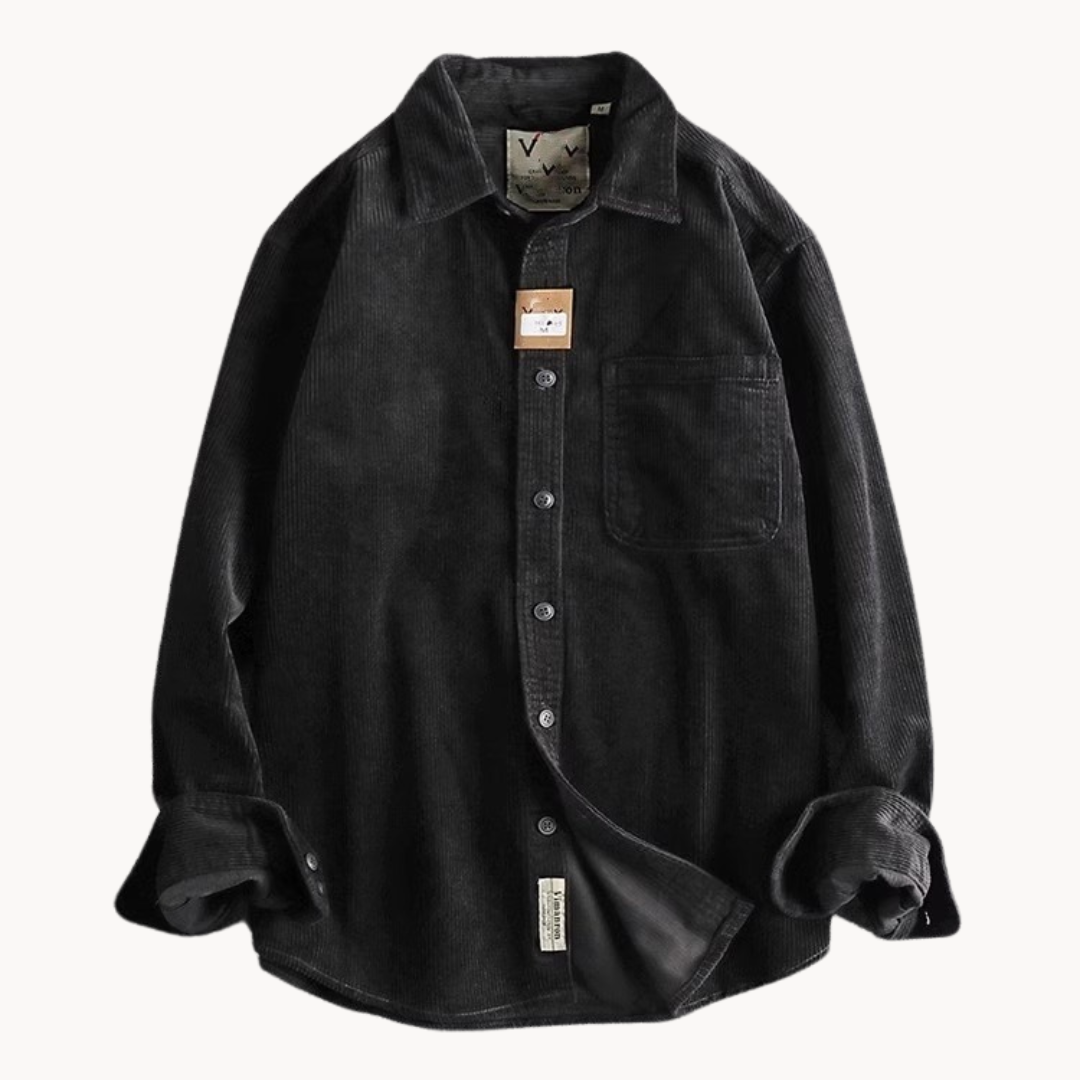 Men's brown corduroy long sleeve shirt with classic rugged texture, perfect for casual layering