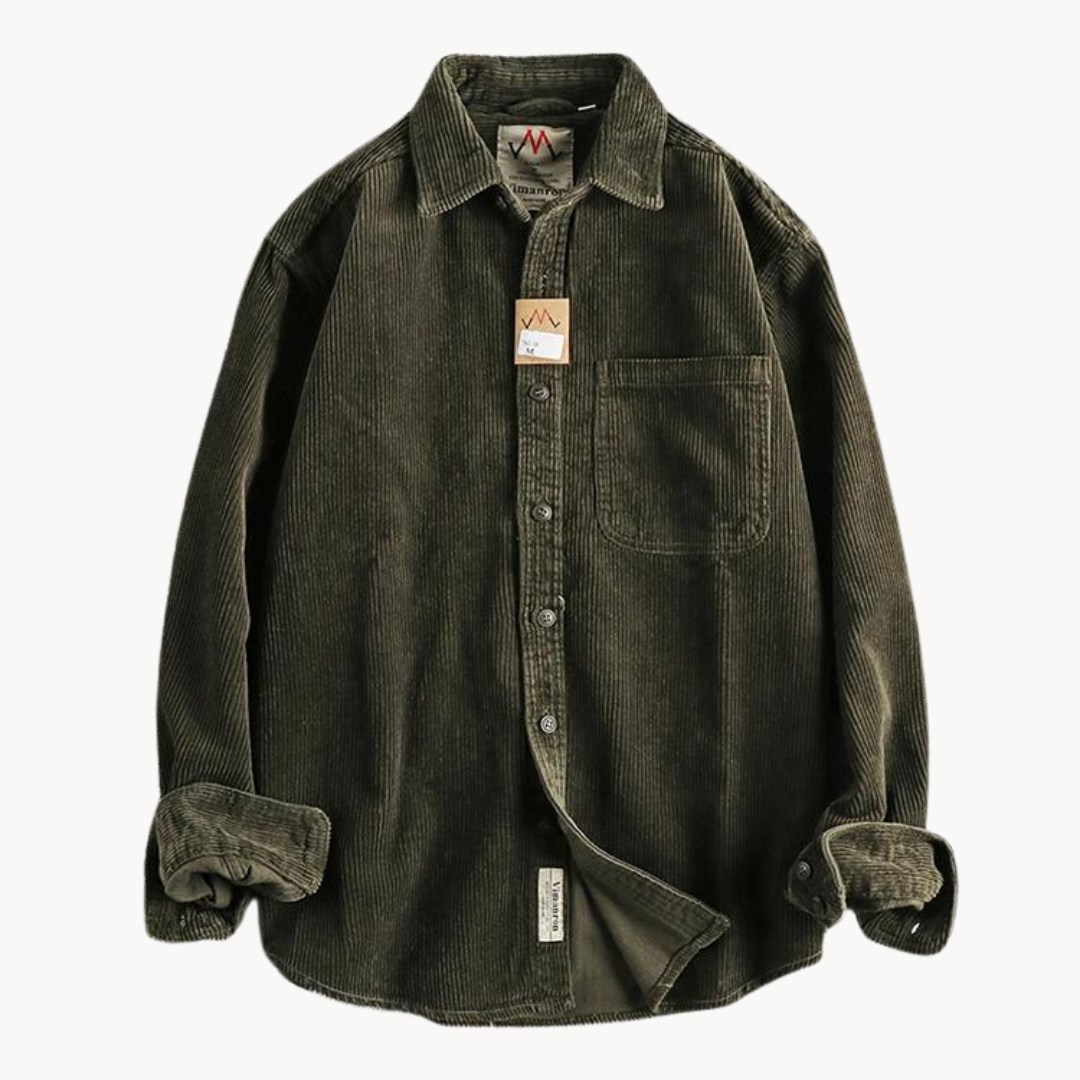 Men's brown corduroy long sleeve shirt with classic textured fabric for casual layering