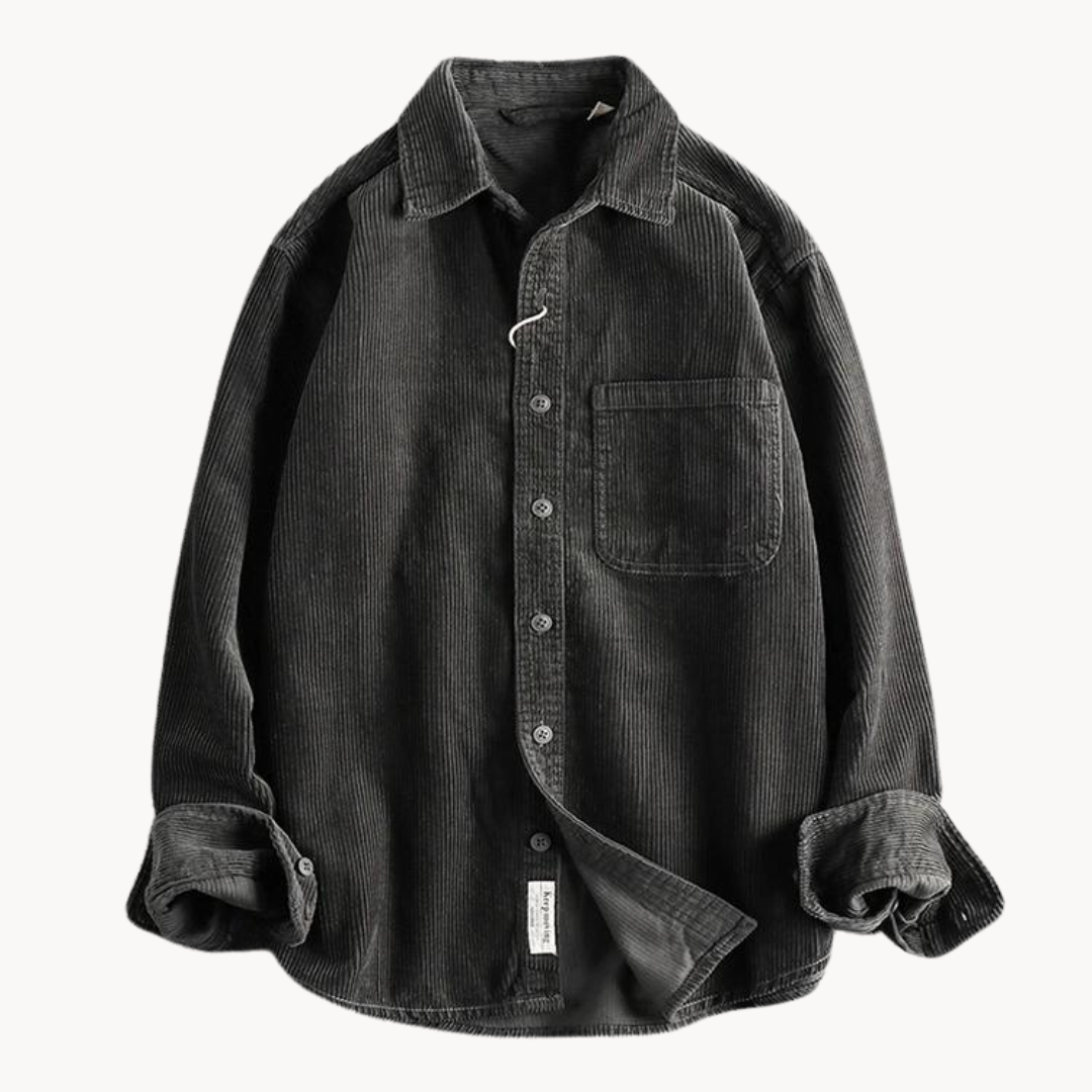 Men's brown corduroy long sleeve shirt with classic textured fabric for casual layering