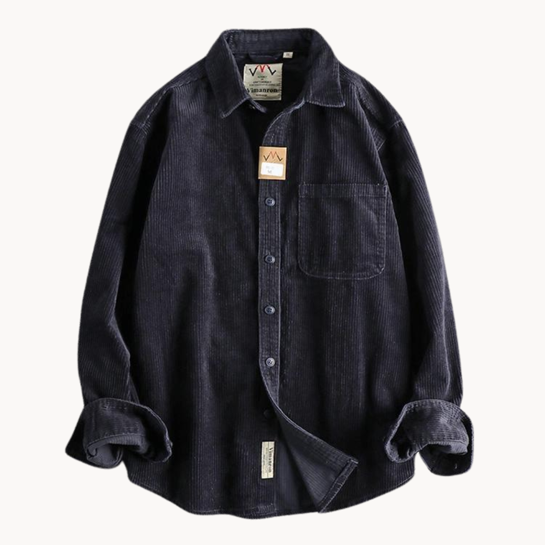Men's brown corduroy long sleeve shirt with classic textured fabric for casual layering
