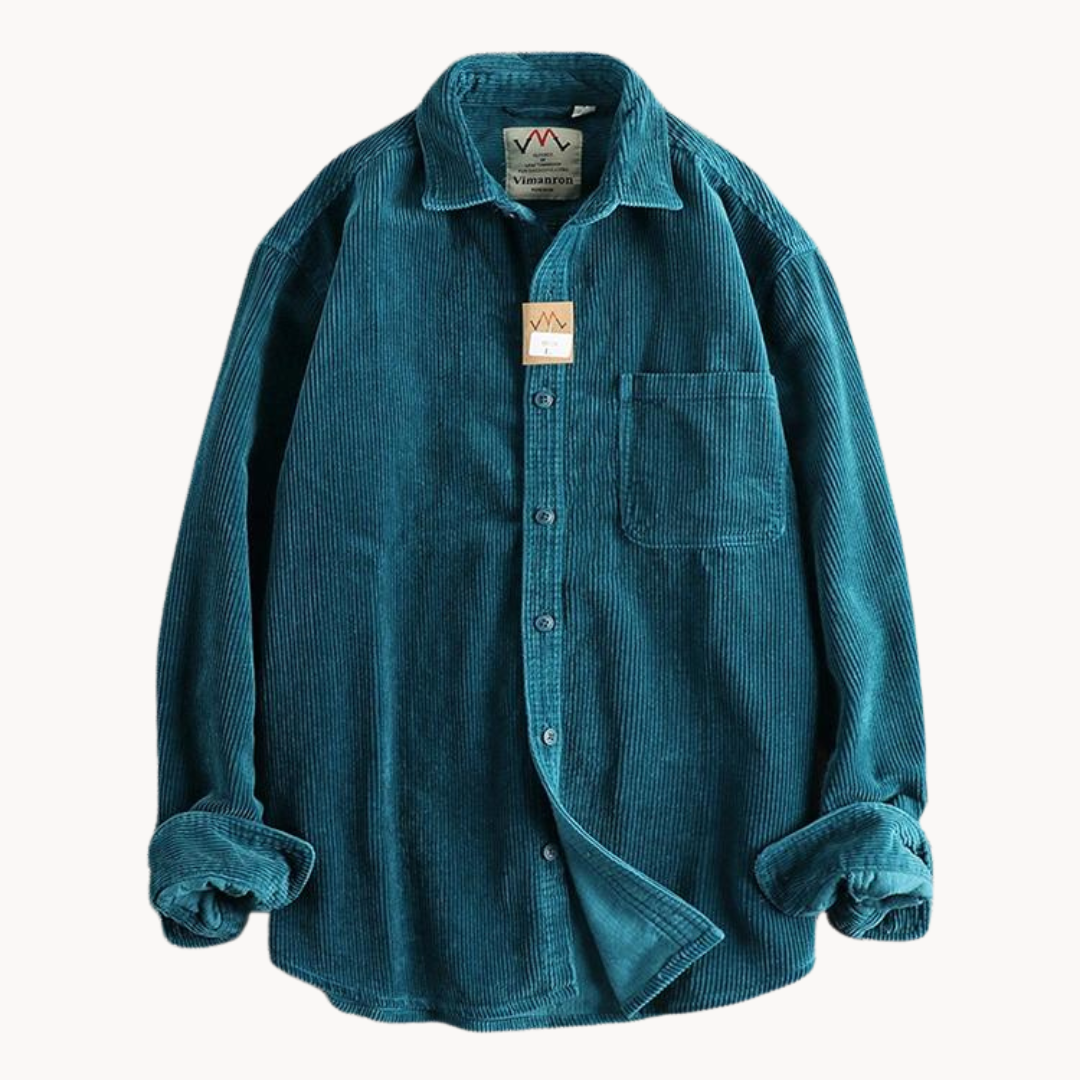 Men's brown corduroy long sleeve shirt with classic rugged texture, ideal for casual layering
