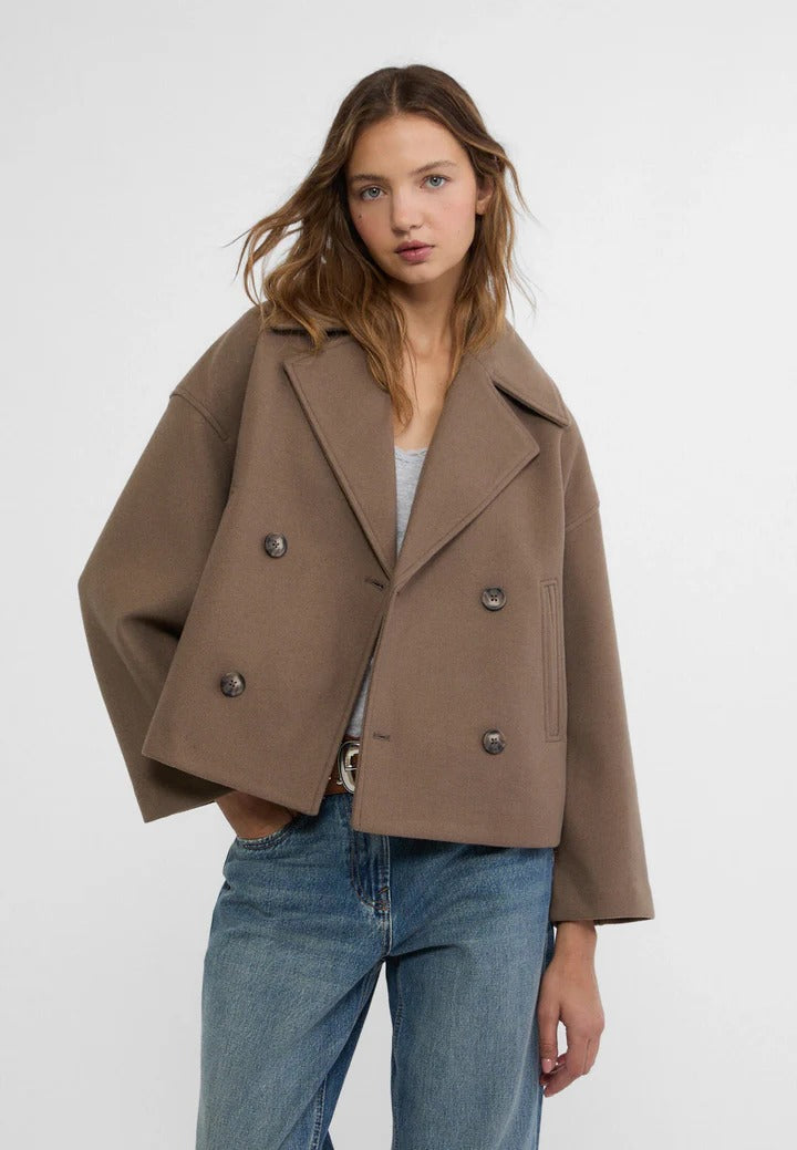 Cropped double-breasted blazer jacket polished tailored fit structured silhouette office-to-evening style