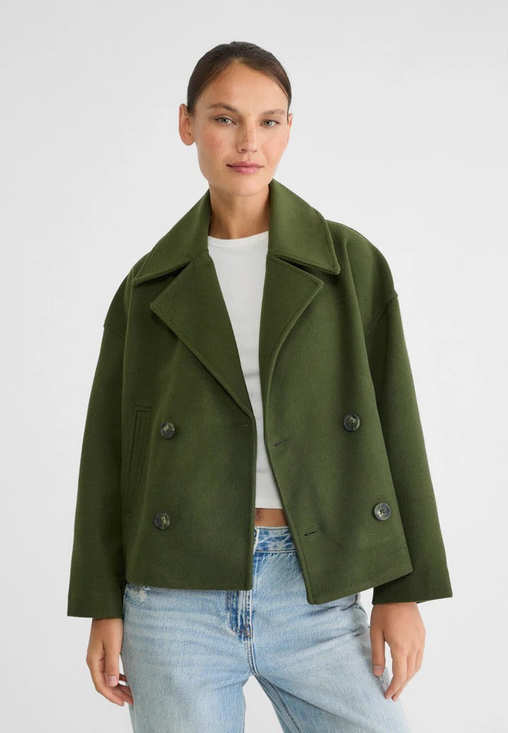 Cropped double-breasted blazer jacket polished tailored fit versatile office-to-evening professional style