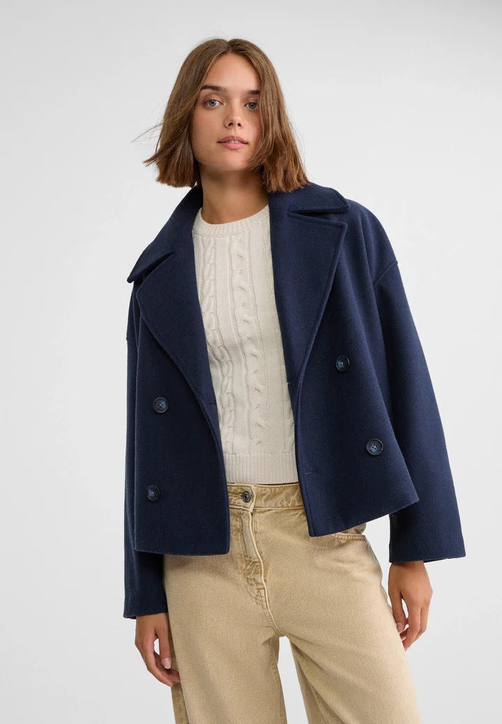 Cropped double-breasted tailored jacket polished fit versatile office-to-evening professional style