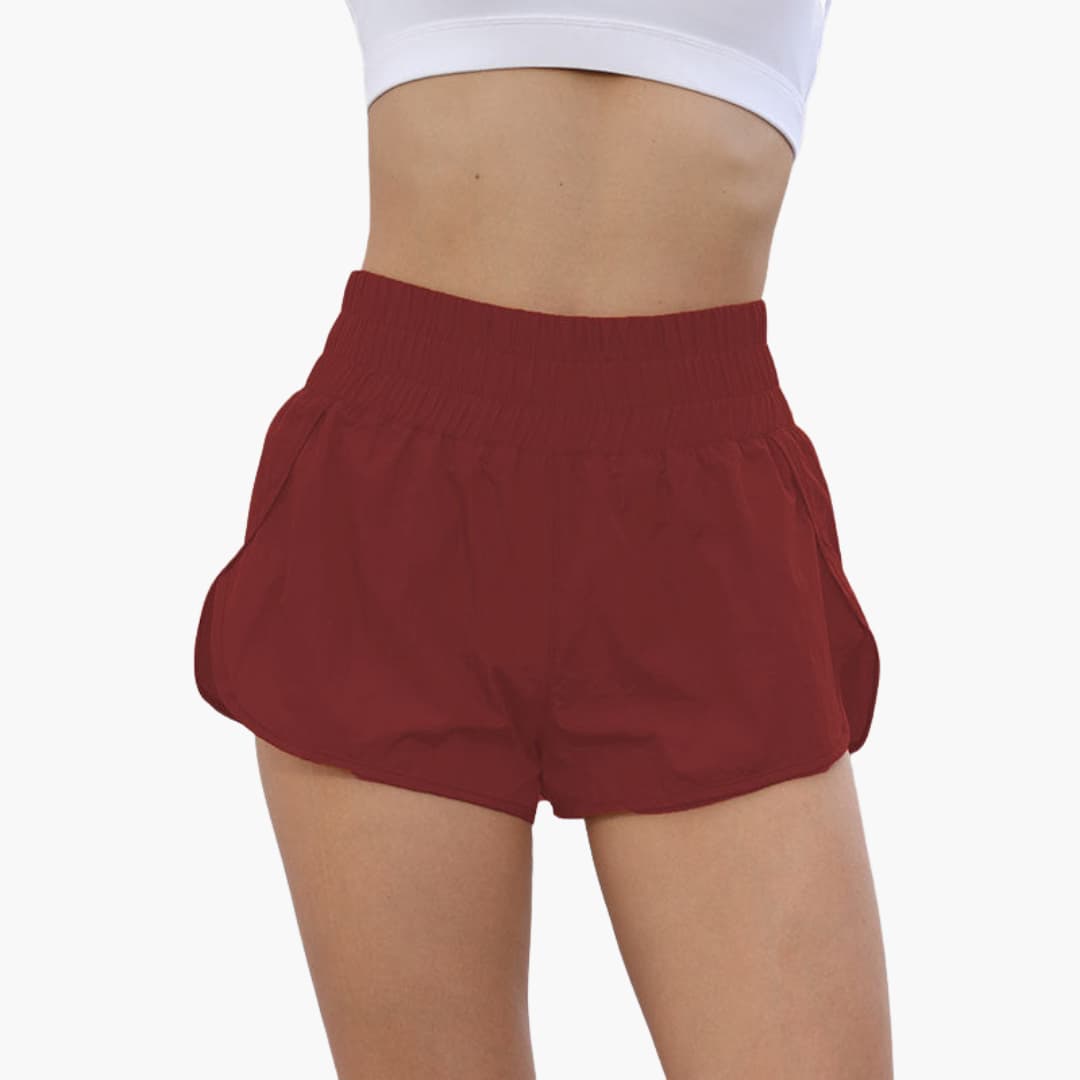 Women's running shorts elastic waistband side pockets breathable lightweight athletic fit