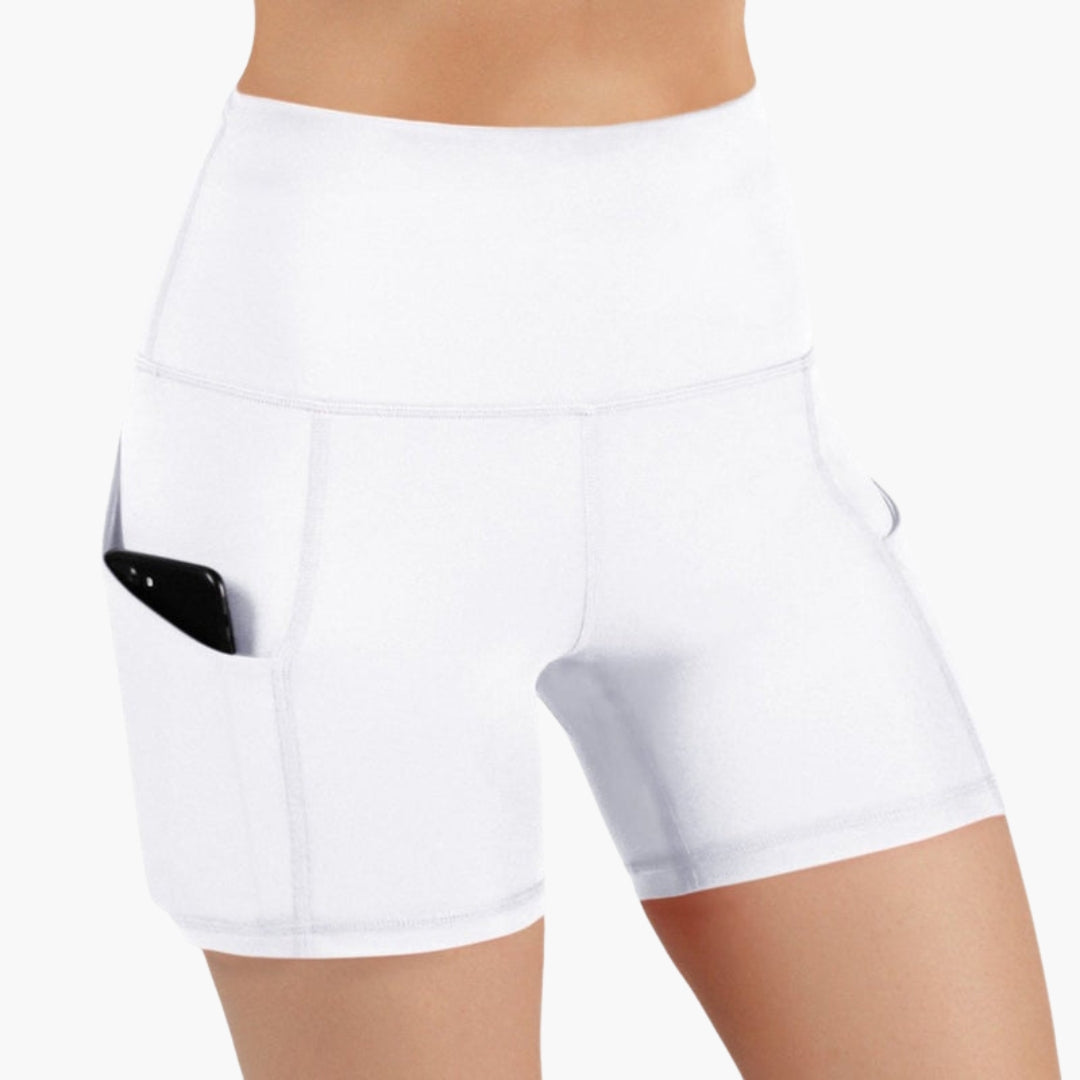 High waist women's sports shorts with side pockets, breathable active fit for workouts