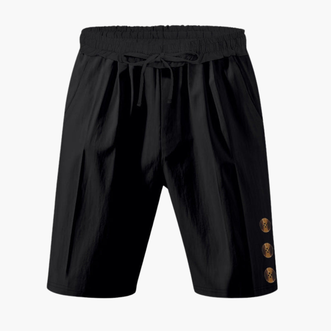 Men's gray athletic shorts elastic drawstring waist side pockets loose straight-leg cut everyday comfort