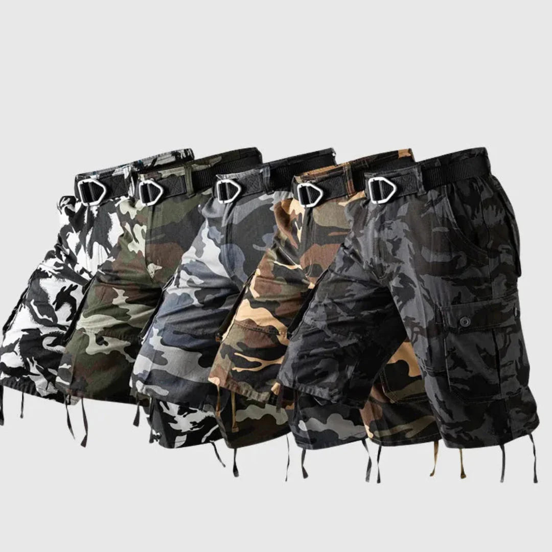 Men's camo cargo shorts knee-length breathable cotton multi-pocket tactical outdoor utility