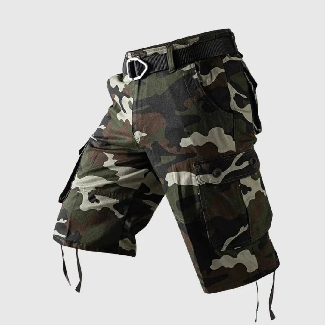 Men's camo cargo shorts knee-length breathable cotton multi-pocket tactical utility outdoor wear
