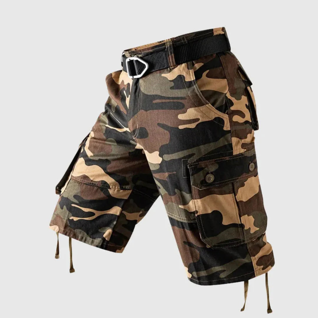 Men's camo cargo shorts knee-length breathable cotton tactical multi-pocket outdoor utility