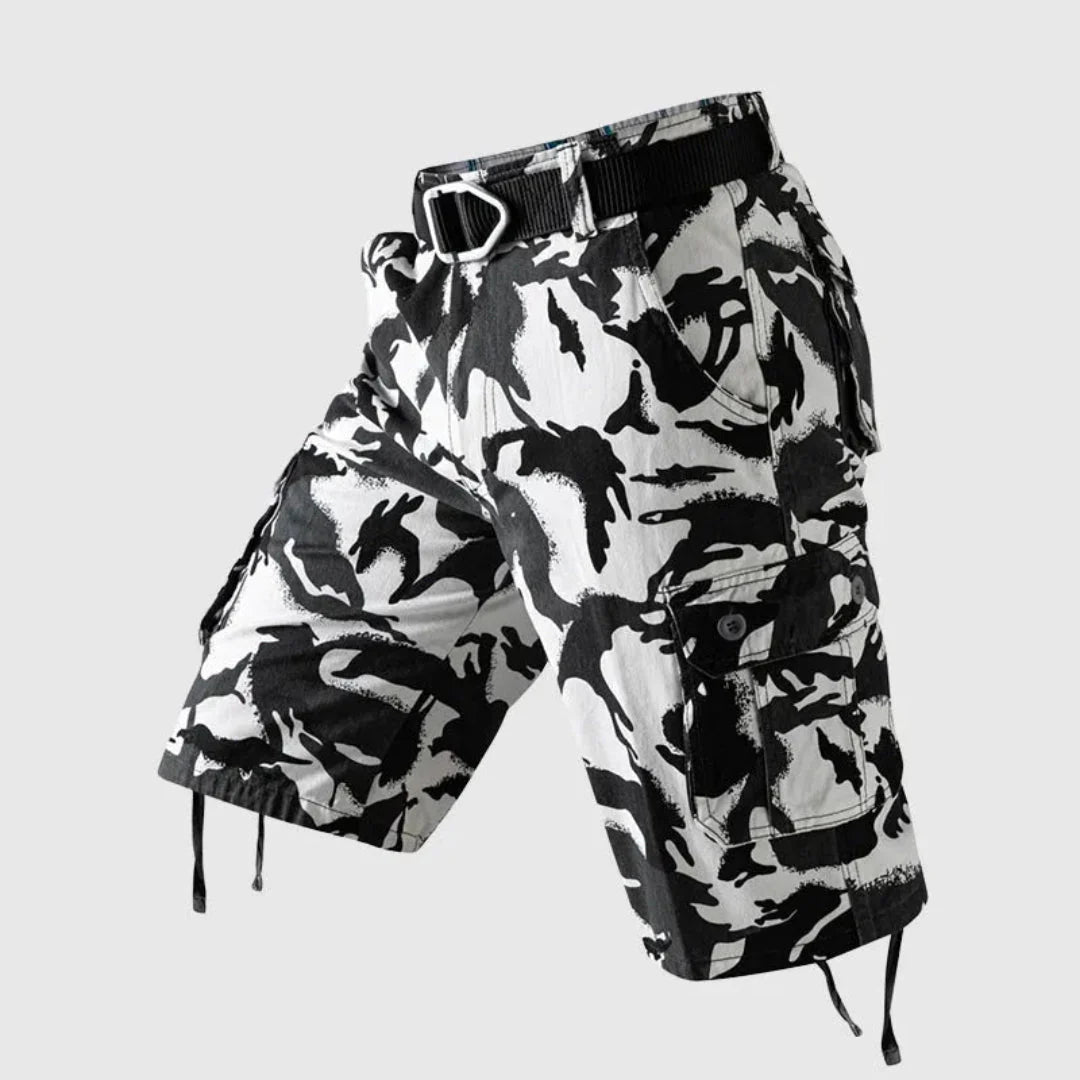 Men's camo cargo shorts knee-length breathable cotton multi-pocket tactical utility outdoor wear