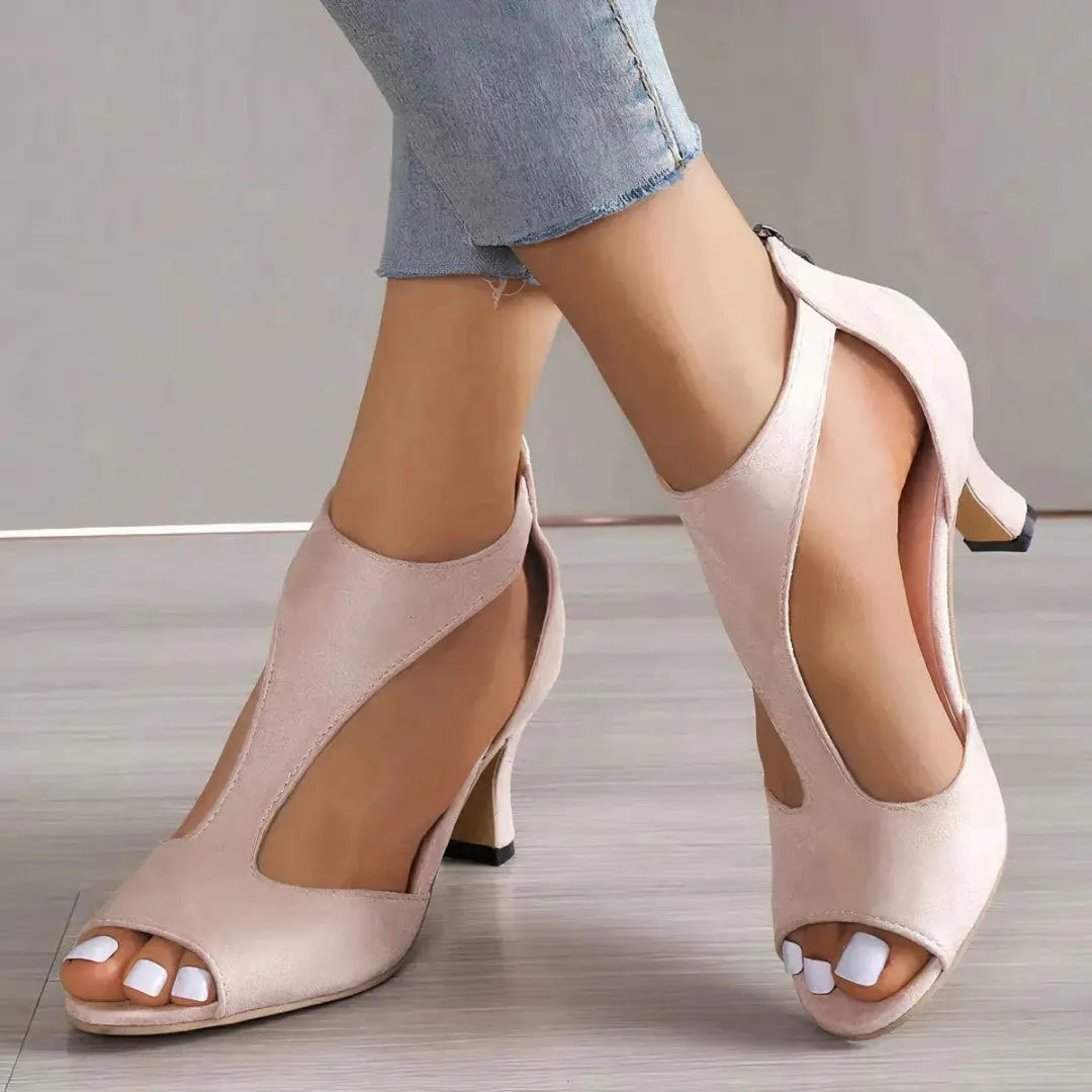 Sienna women's T-strap peep toe mid heel sandals in elegant style for parties and dinners