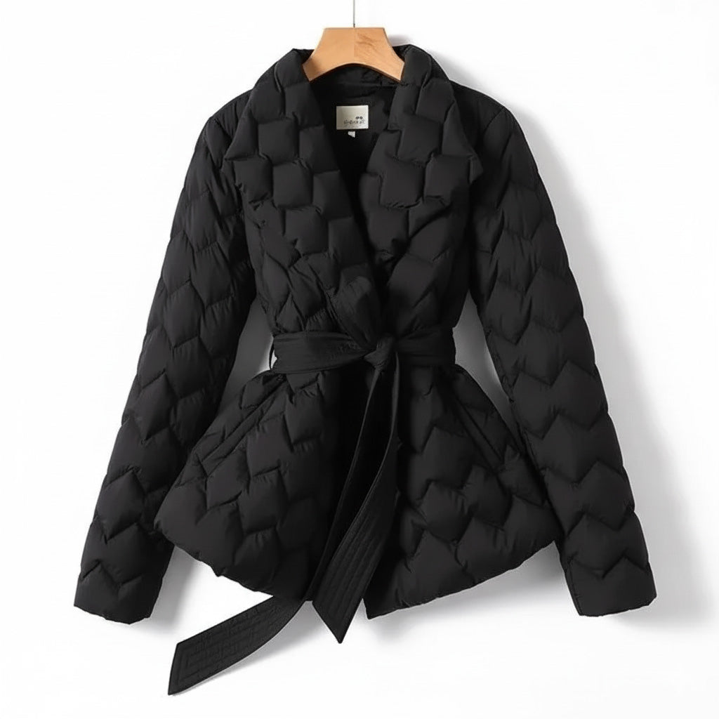 Women's quilted coat shawl collar belted waist regular fit winter outerwear Isabella