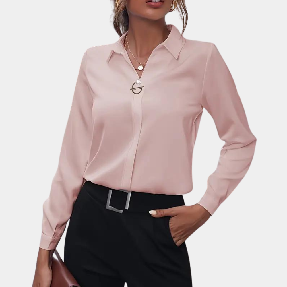 Quirien women's elegant cotton blouse tailored cut classic button closure office evening wear