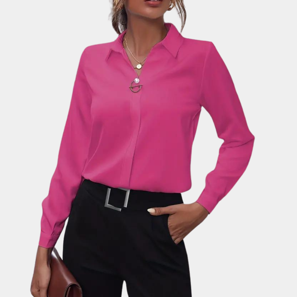 Quirien women's elegant cotton blouse tailored cut classic button closure office evening wear