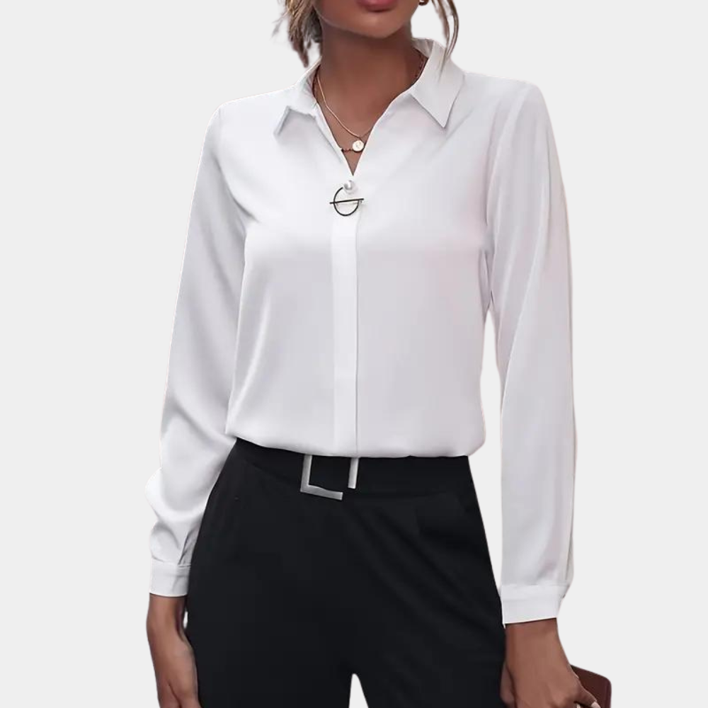 Quirien women's elegant cotton blouse tailored cut classic button closure office to evening wear