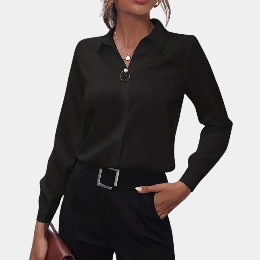 Quirien women's elegant cotton blouse tailored cut button closure office evening wear black pink red