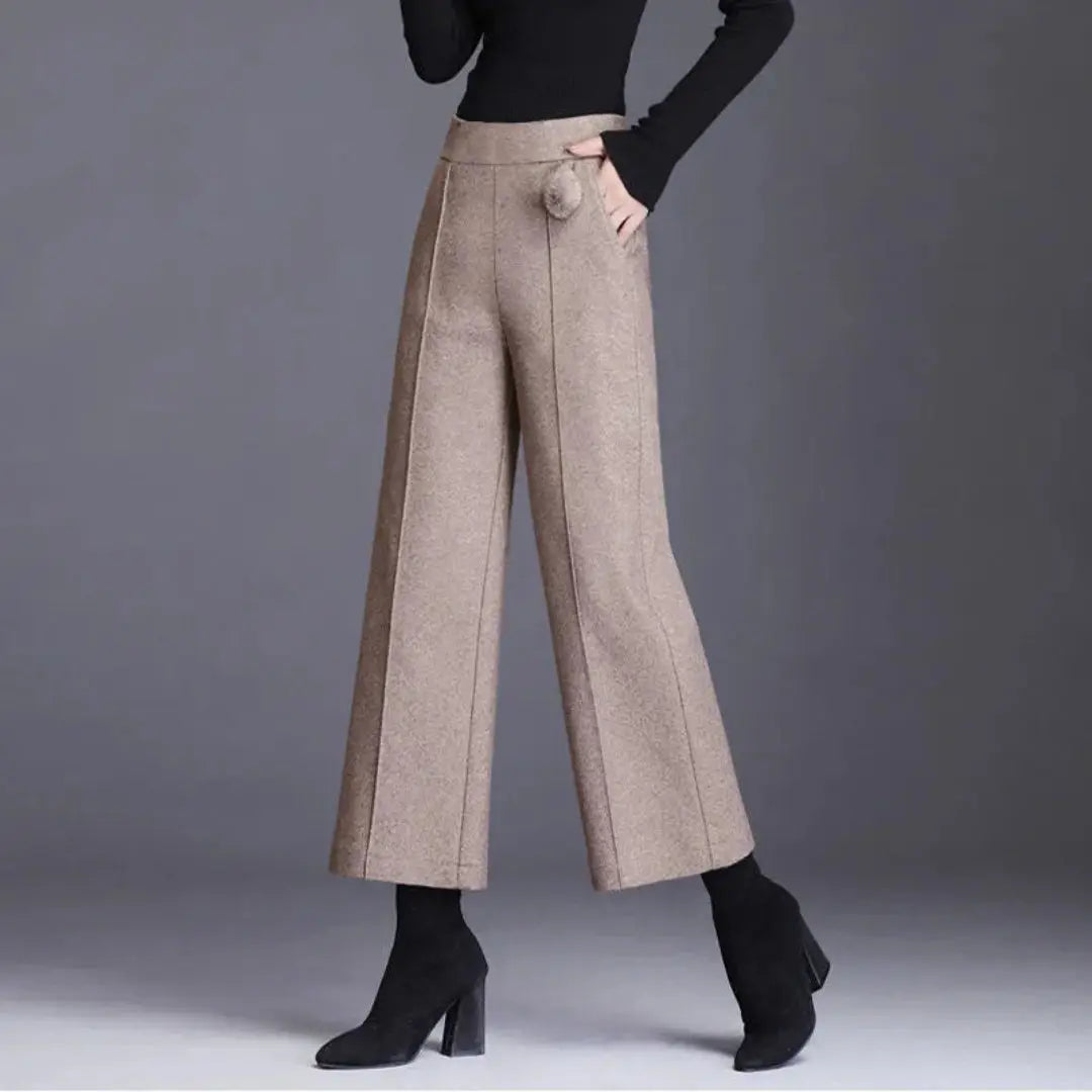 Sienna wool blend high waist wide leg trousers women tailored winter sophistication warm structured fit