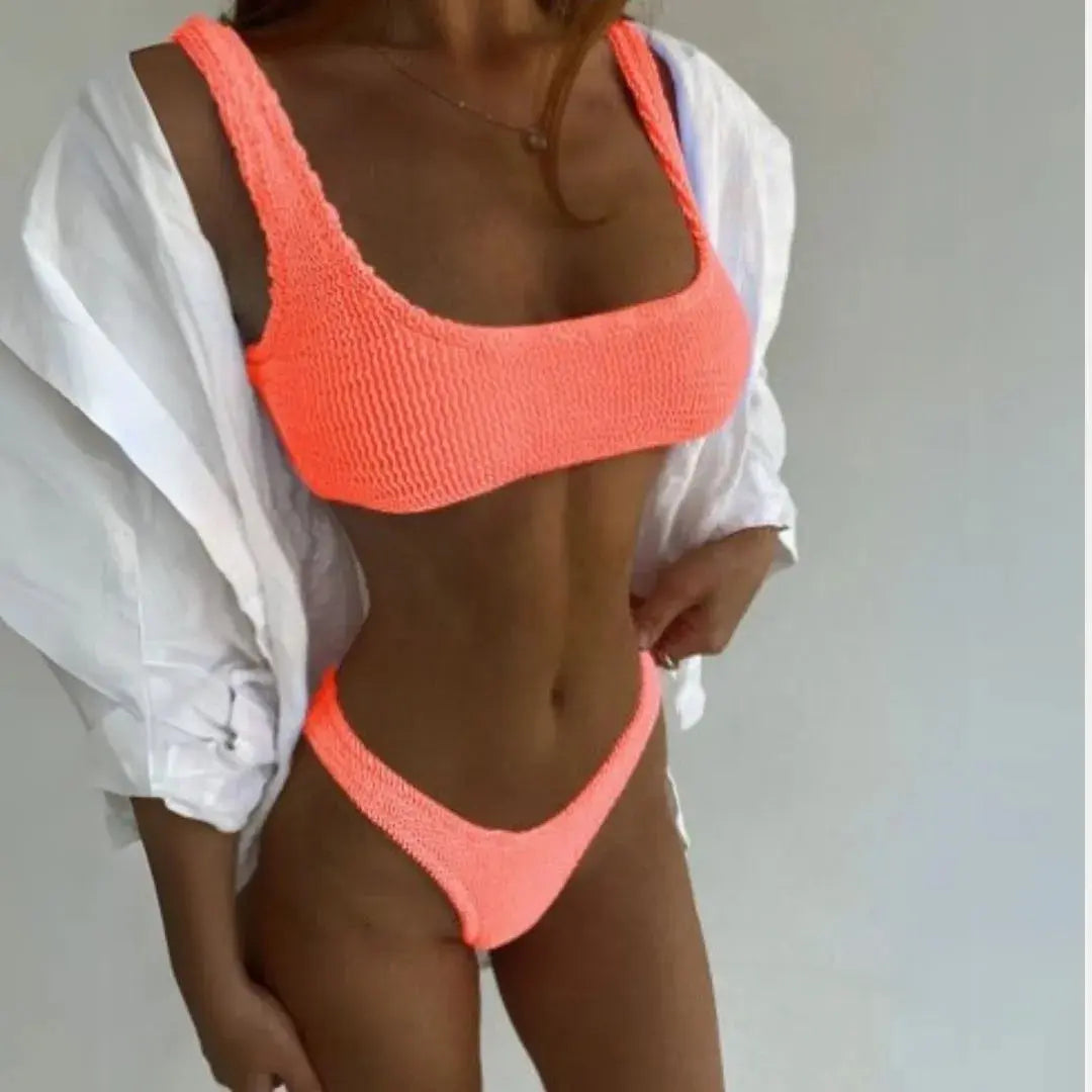 Women's textured push-up bikini set tanga bottoms lift-enhancing top for beach confidence
