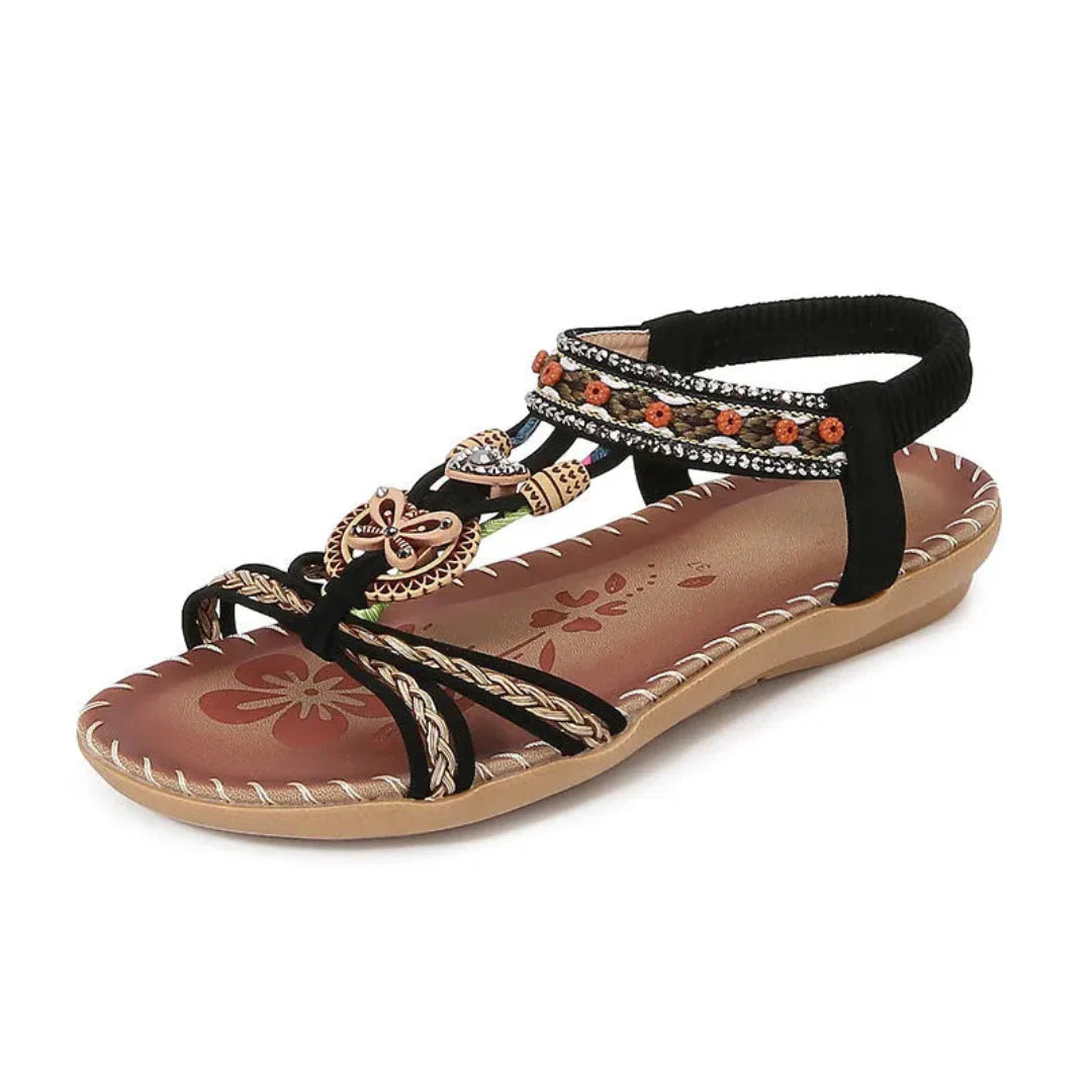 Women's boho slip-on sandals with braided straps, cushioned soles, lightweight summer flat design
