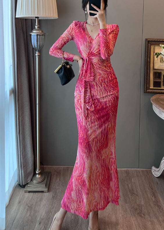 Robe de vacances d'été en tulle à imprimé rose et coupe ajustée - Urbann-Vibe