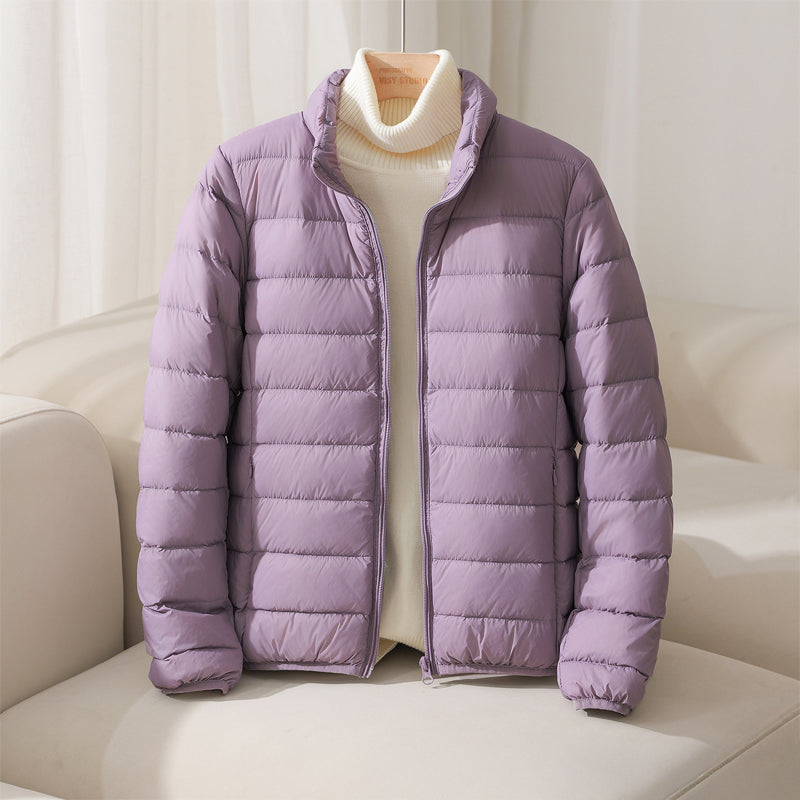 Silva women's pastel high collar down jacket lightweight insulation smooth shell everyday cold weather