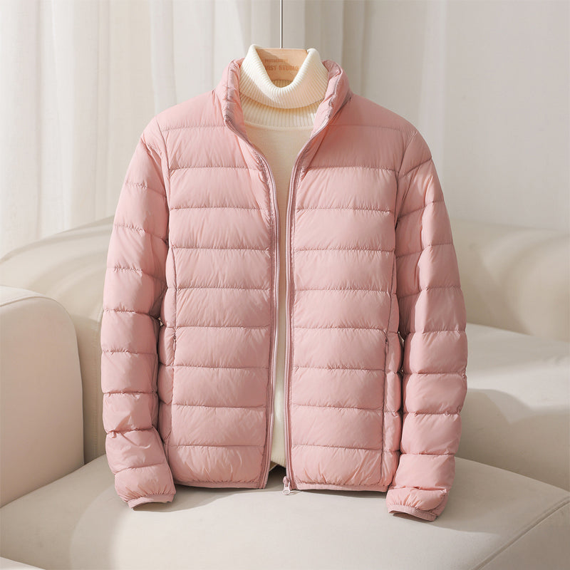 Silva women's pastel high collar down jacket lightweight insulation smooth polyester shell everyday cold weather