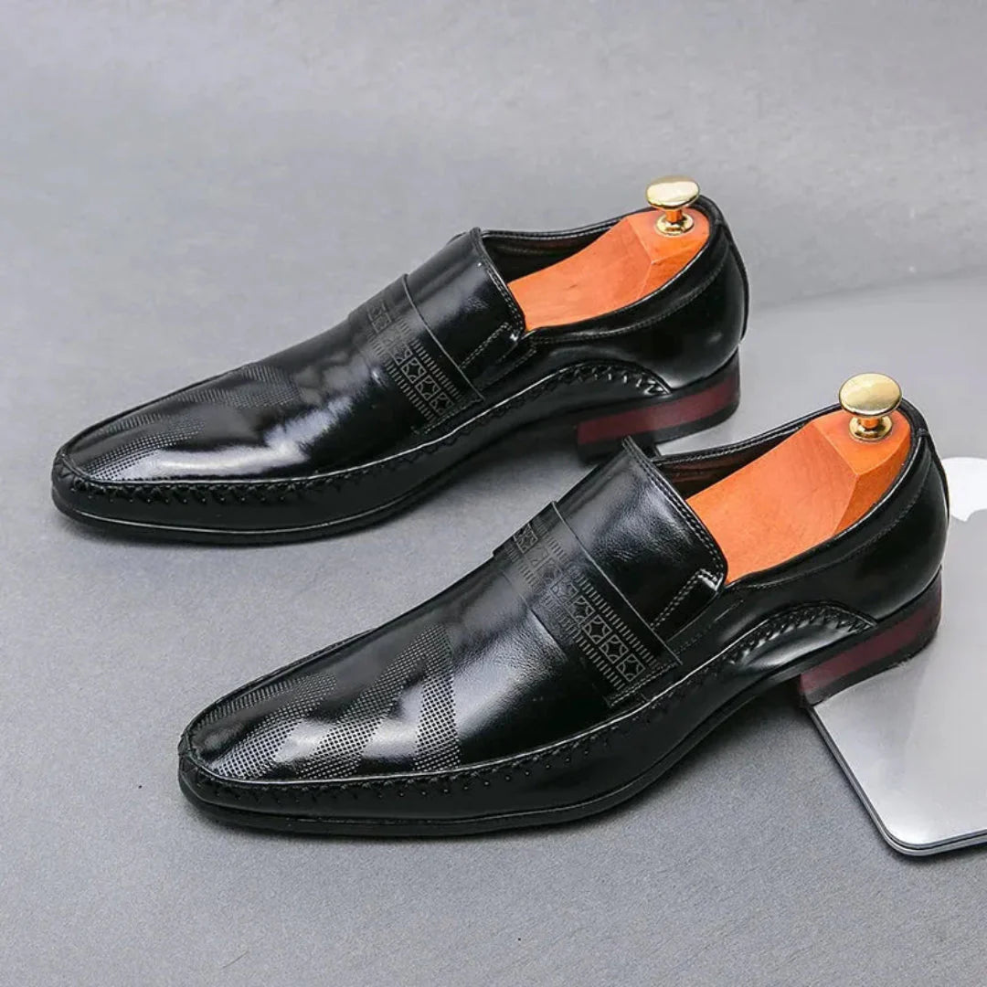 Silvano slip-on leather dress shoes black polished Italian leather sculpted silhouette professional