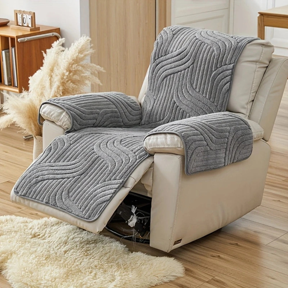 Plush microfiber recliner sofa cover wave-textured anti-slip backing cozy contemporary style