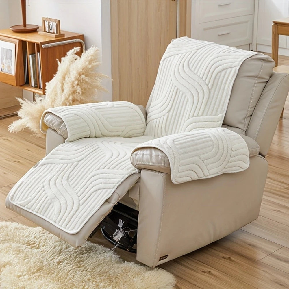Plush microfiber recliner sofa cover wave-textured anti-slip backing cozy contemporary style