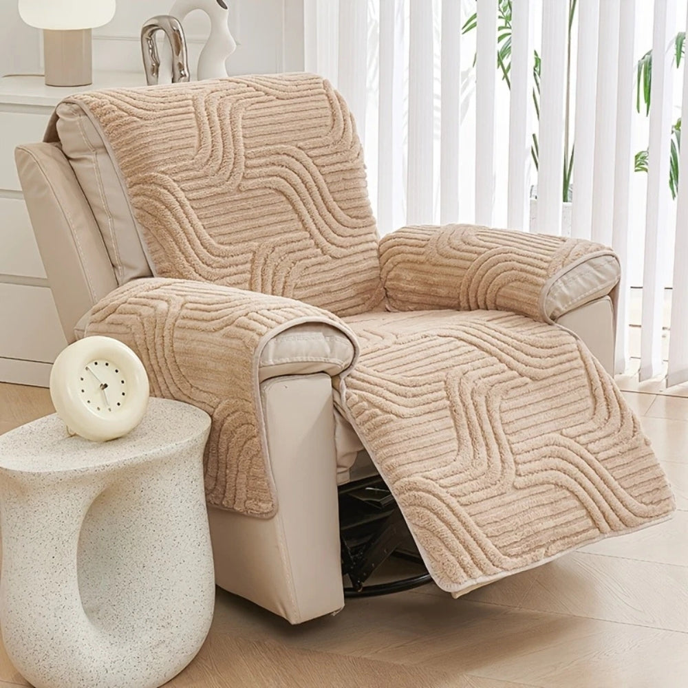 Plush microfiber recliner sofa cover wave-textured anti-slip backing cozy contemporary style for homes