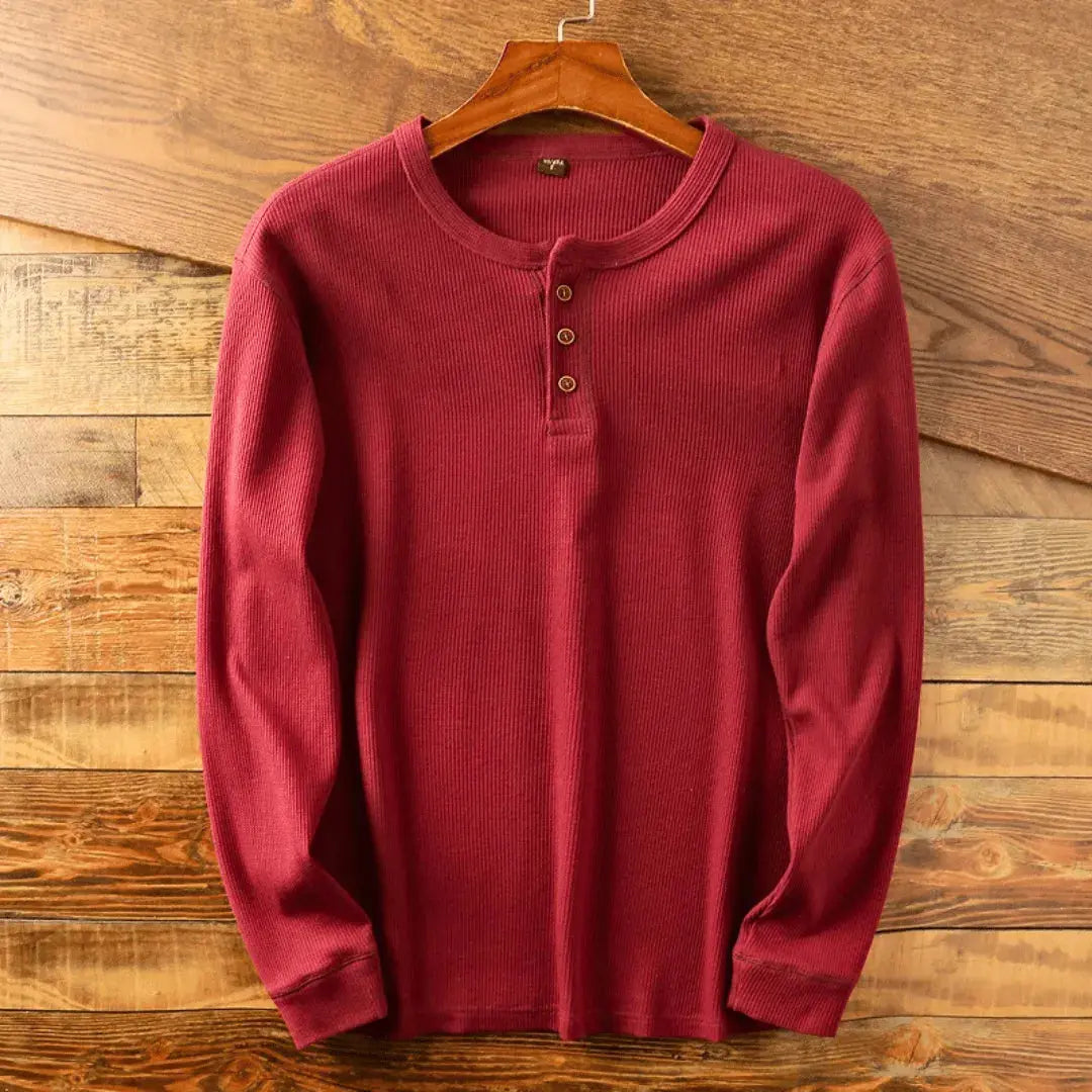 Men's heritage cotton henley shirt classic fit soft neutral tone with button placket neckline