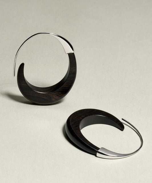 Boucles d'oreilles créoles simples en argent sterling noir et bois de santal - Urbann-Vibe