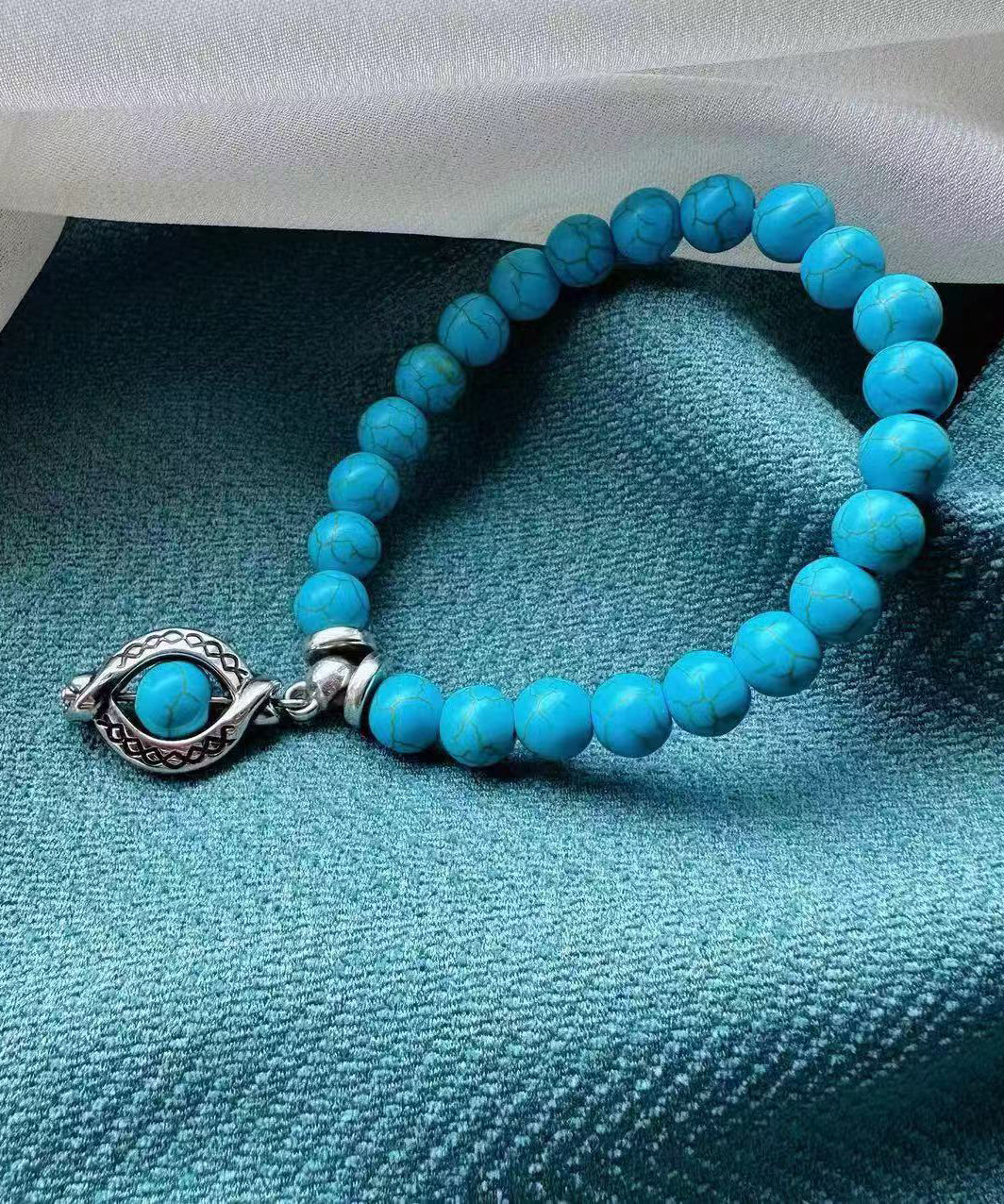 Bracelet simple en acier inoxydable bleu avec breloque turquoise - Urbann-Vibe